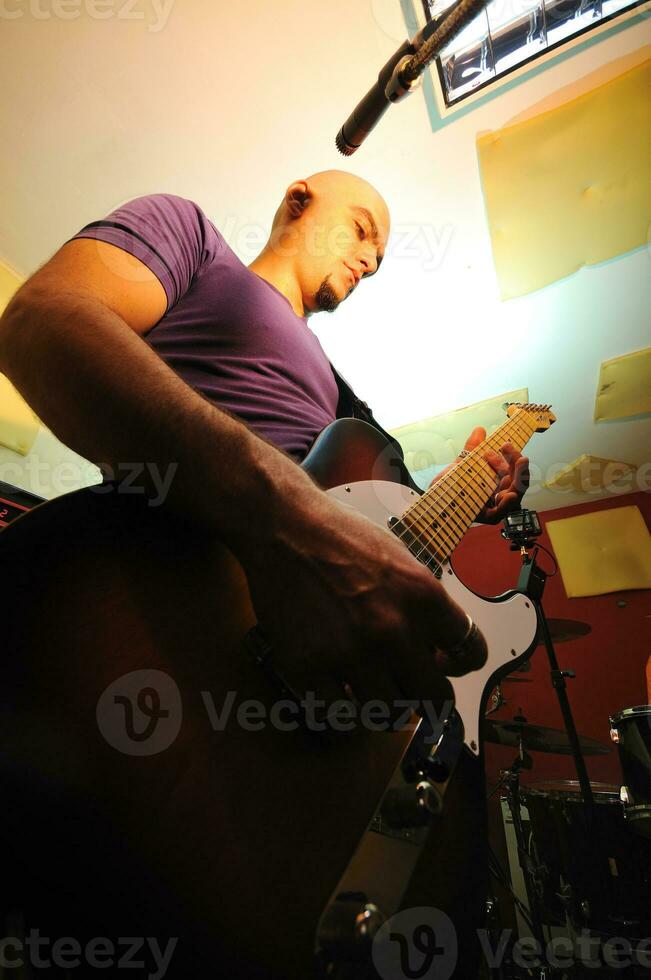 music band have training in garage photo