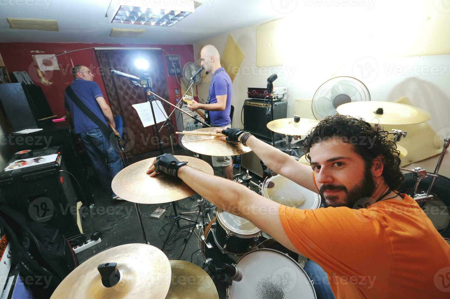 music band have training in garage photo