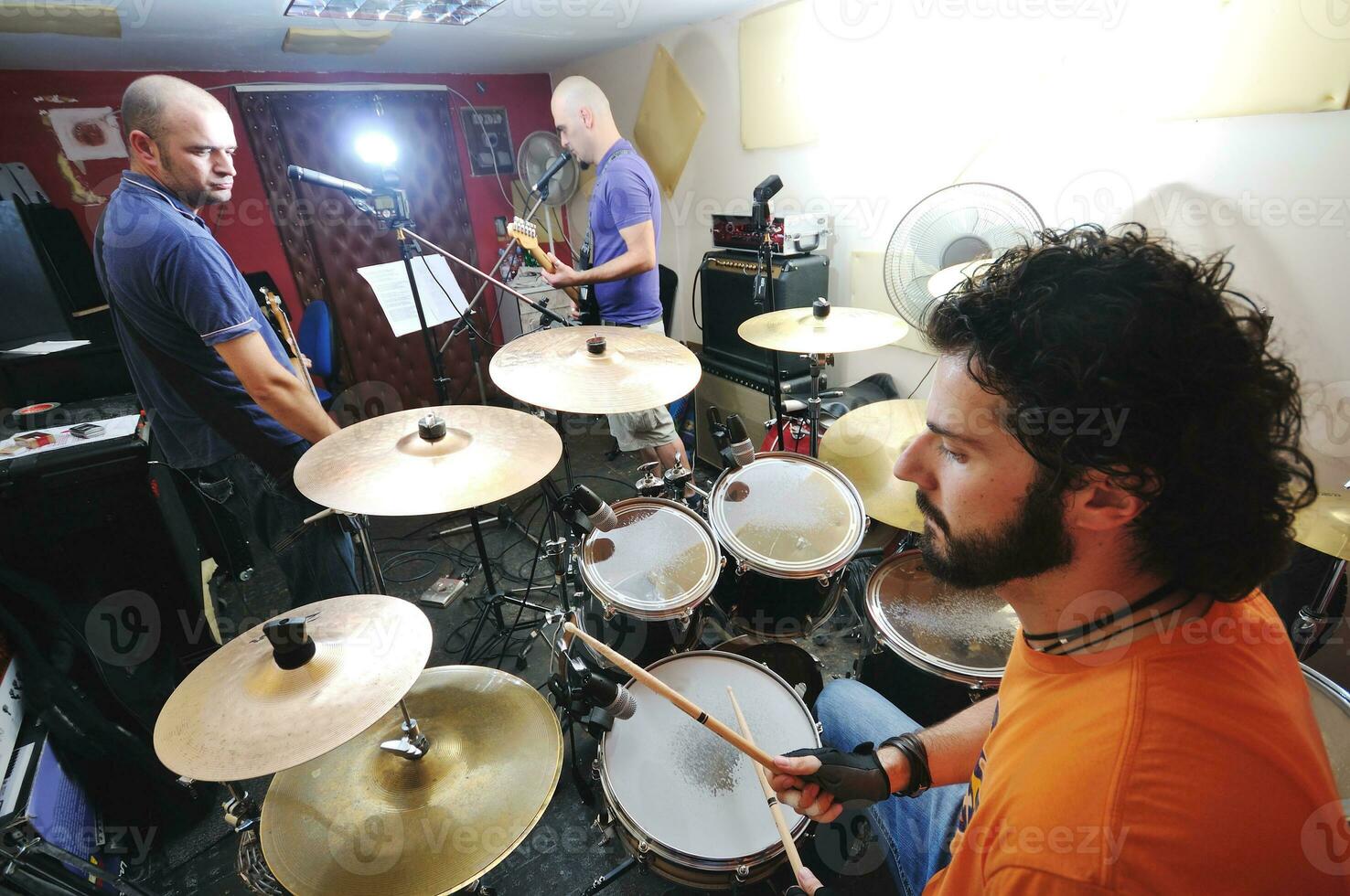 music band have training in garage photo