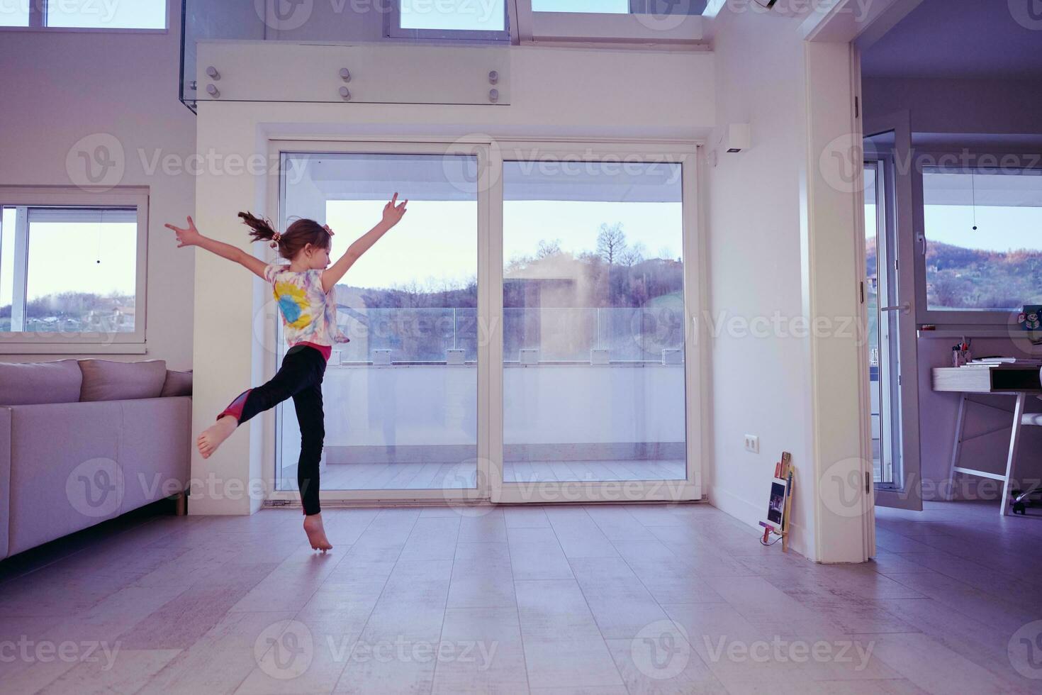 girl online education ballet class at home photo