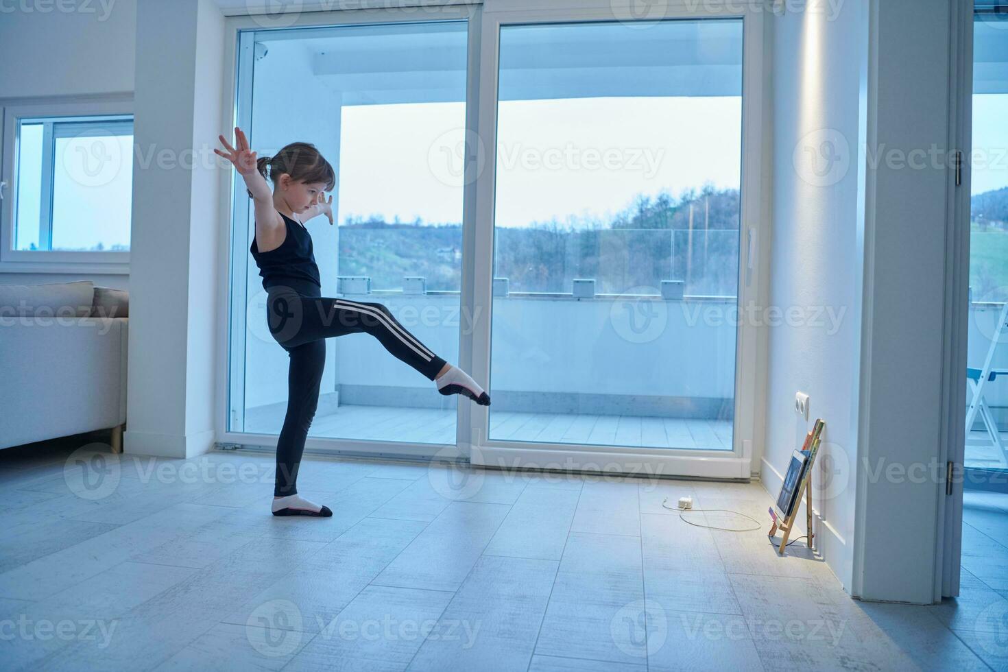 girl online education ballet class at home photo