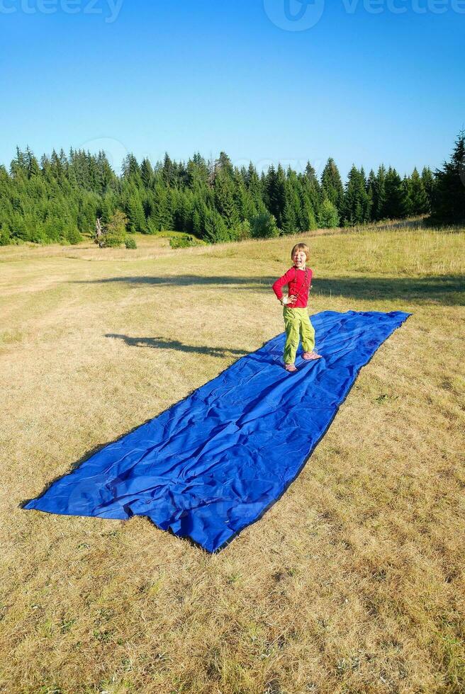 model imitation on blue carpet photo