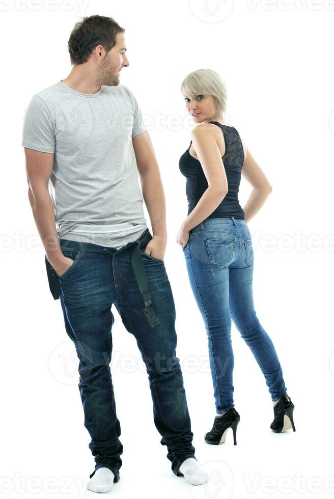 young couple isolated on white backround photo