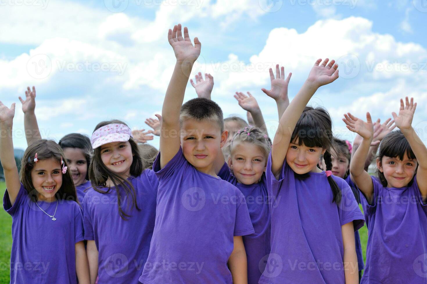 happy kids group  have fun in nature photo