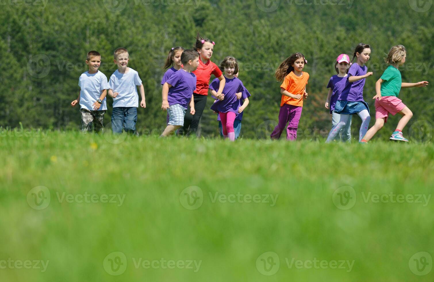 happy kids group  have fun in nature photo