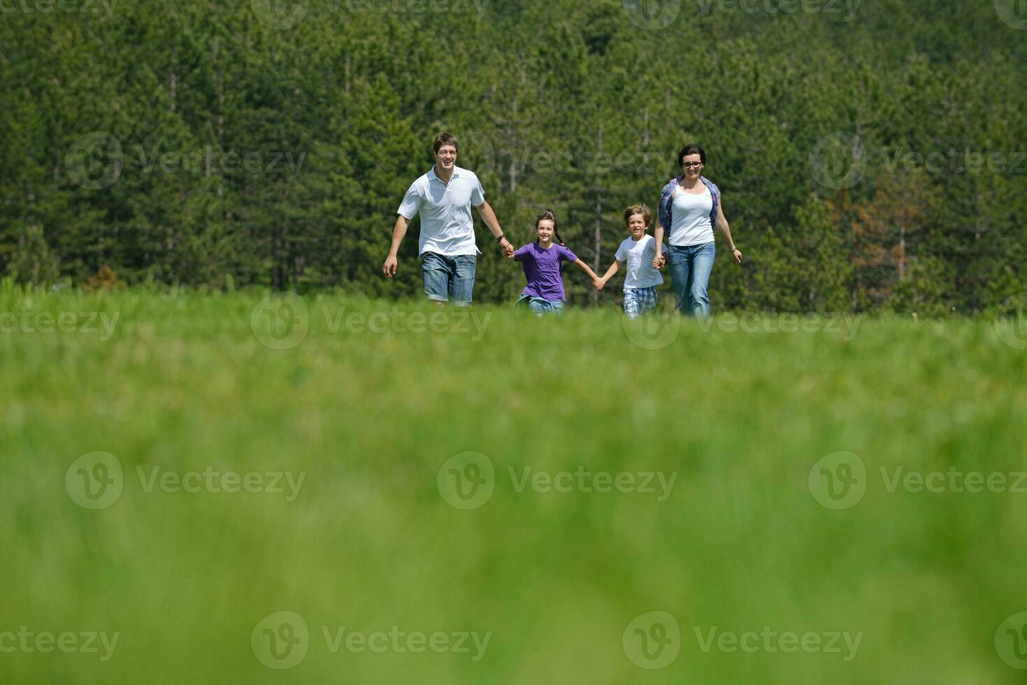 familia joven feliz divertirse al aire libre foto