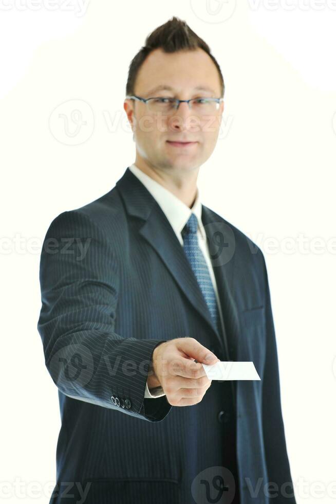 young businessman with empty business card photo