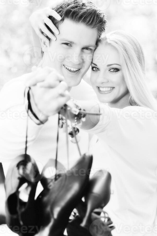 romantic couple in love outdoor photo