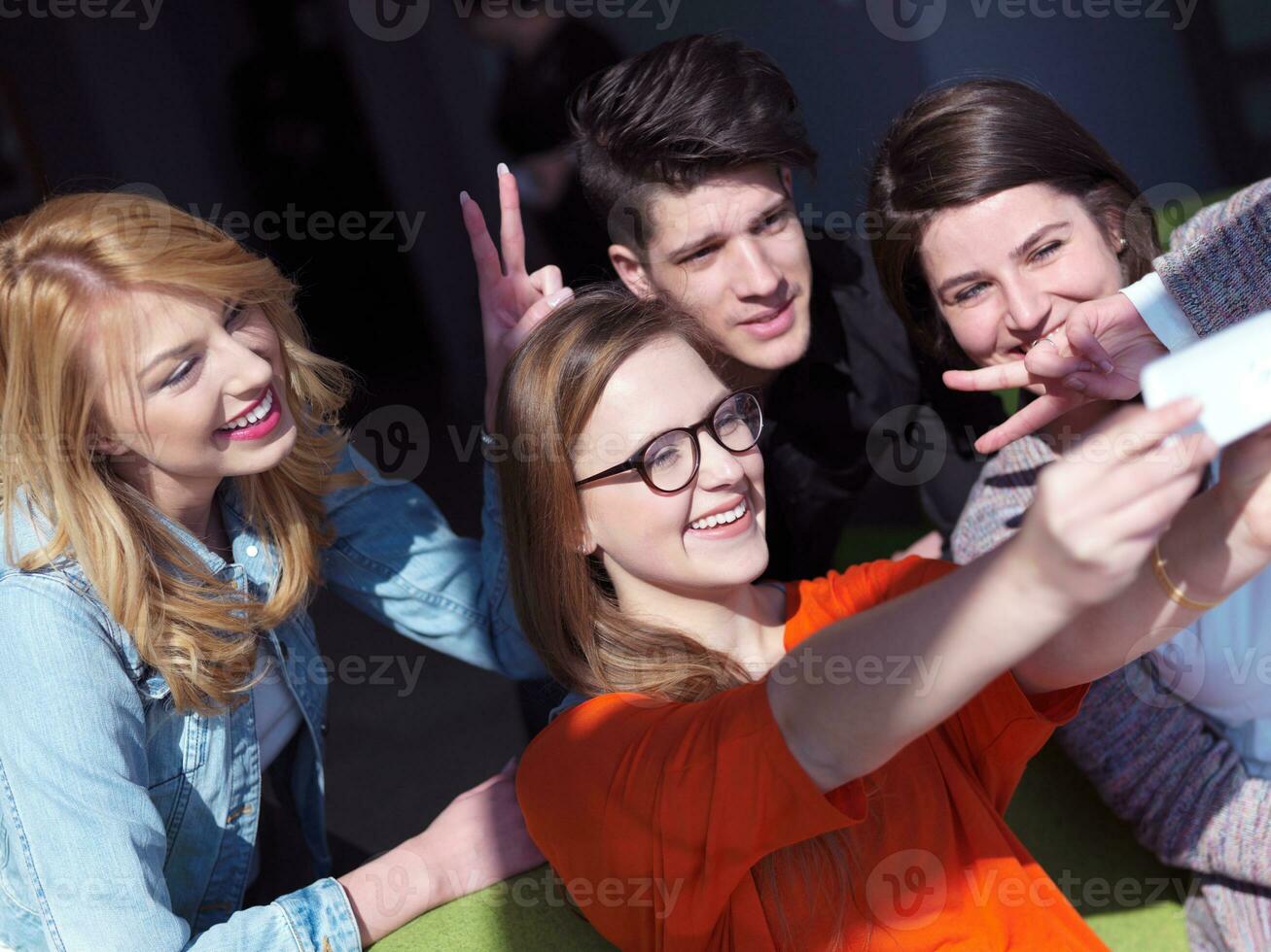 students group taking selfie photo