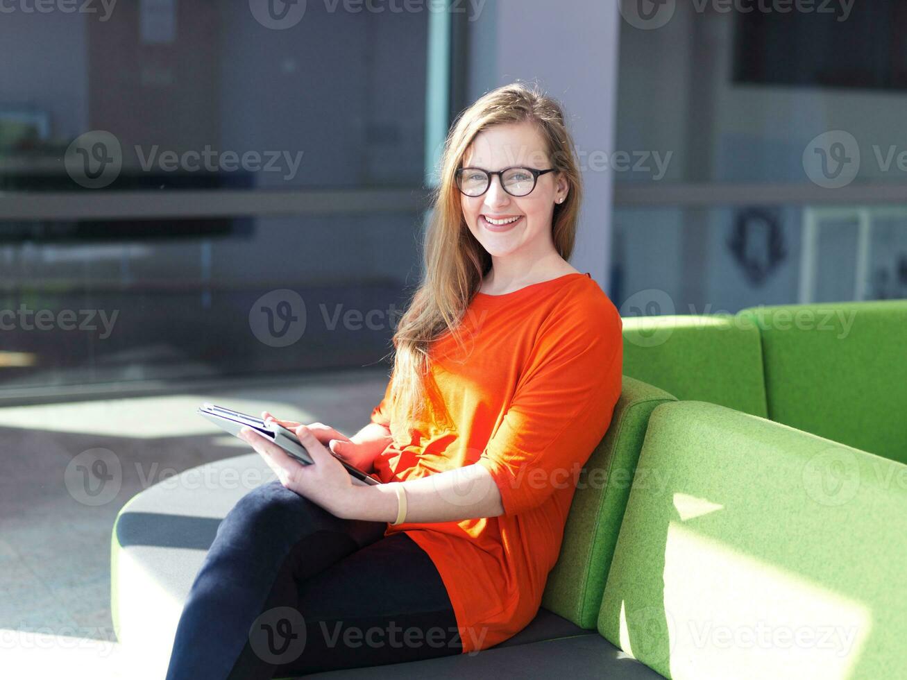 student girl with tablet computer photo