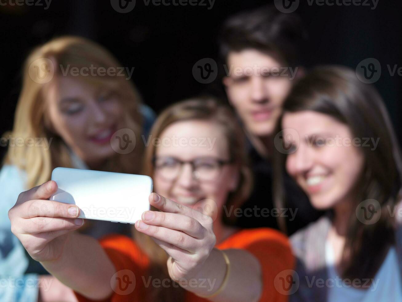 students group taking selfie photo