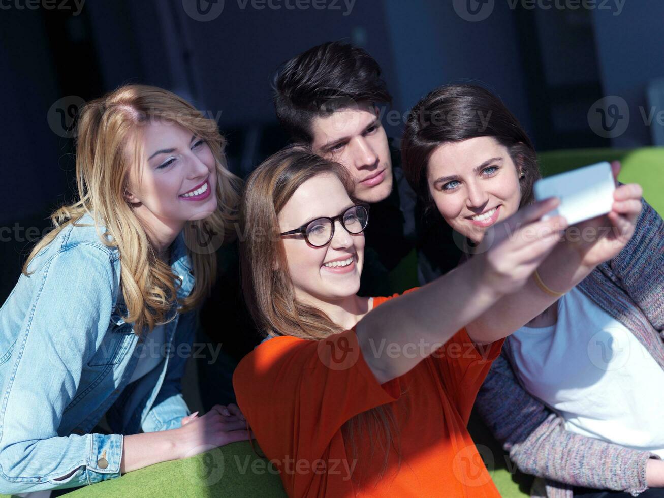 students group taking selfie photo