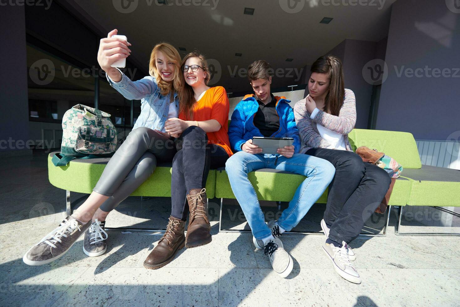 students group taking selfie photo