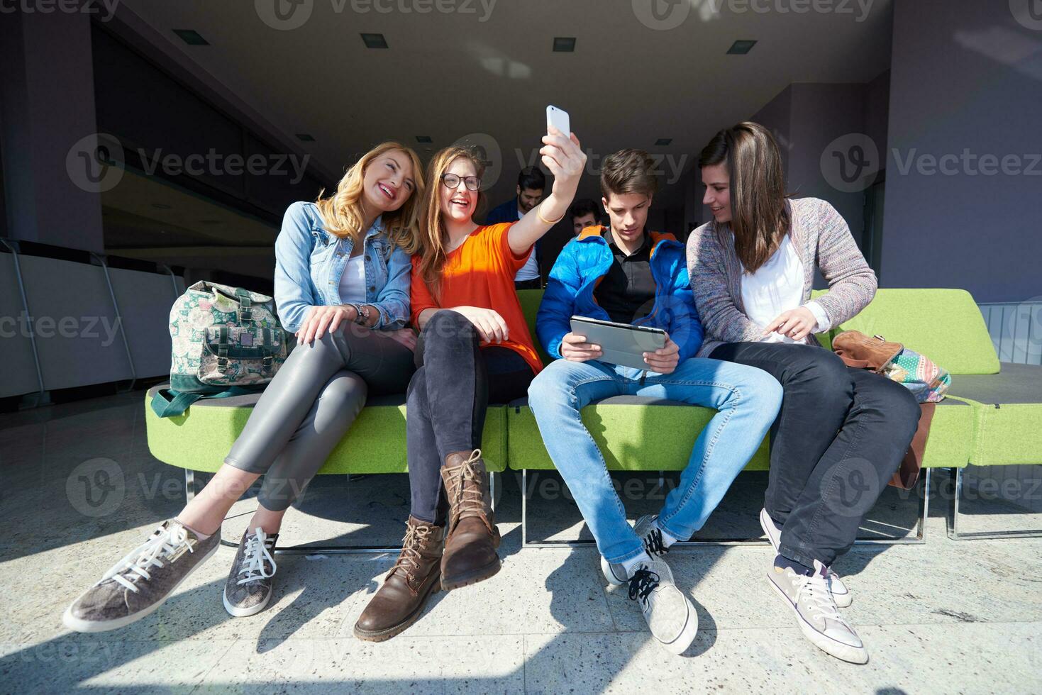 students group taking selfie photo