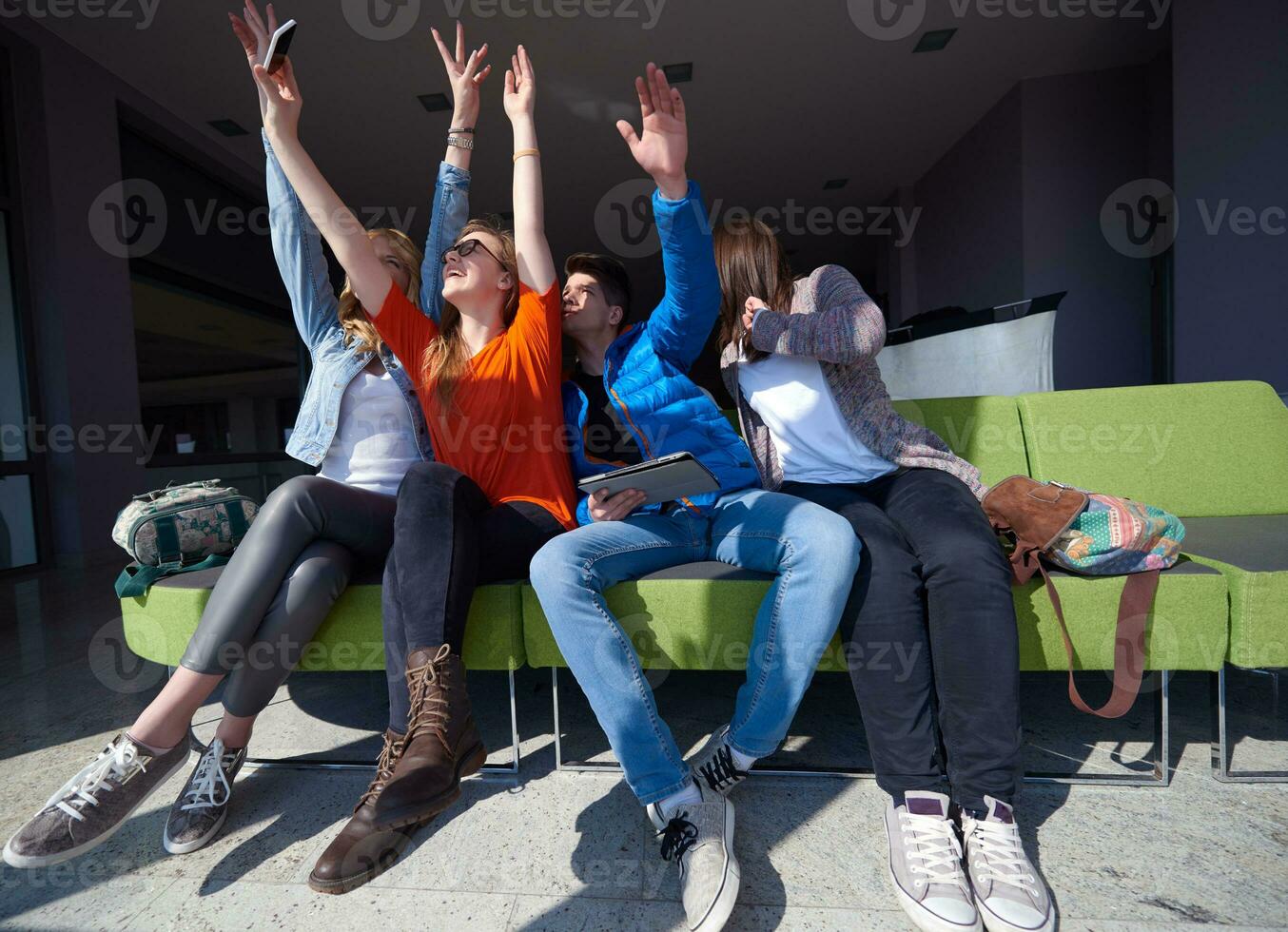 students group taking selfie photo