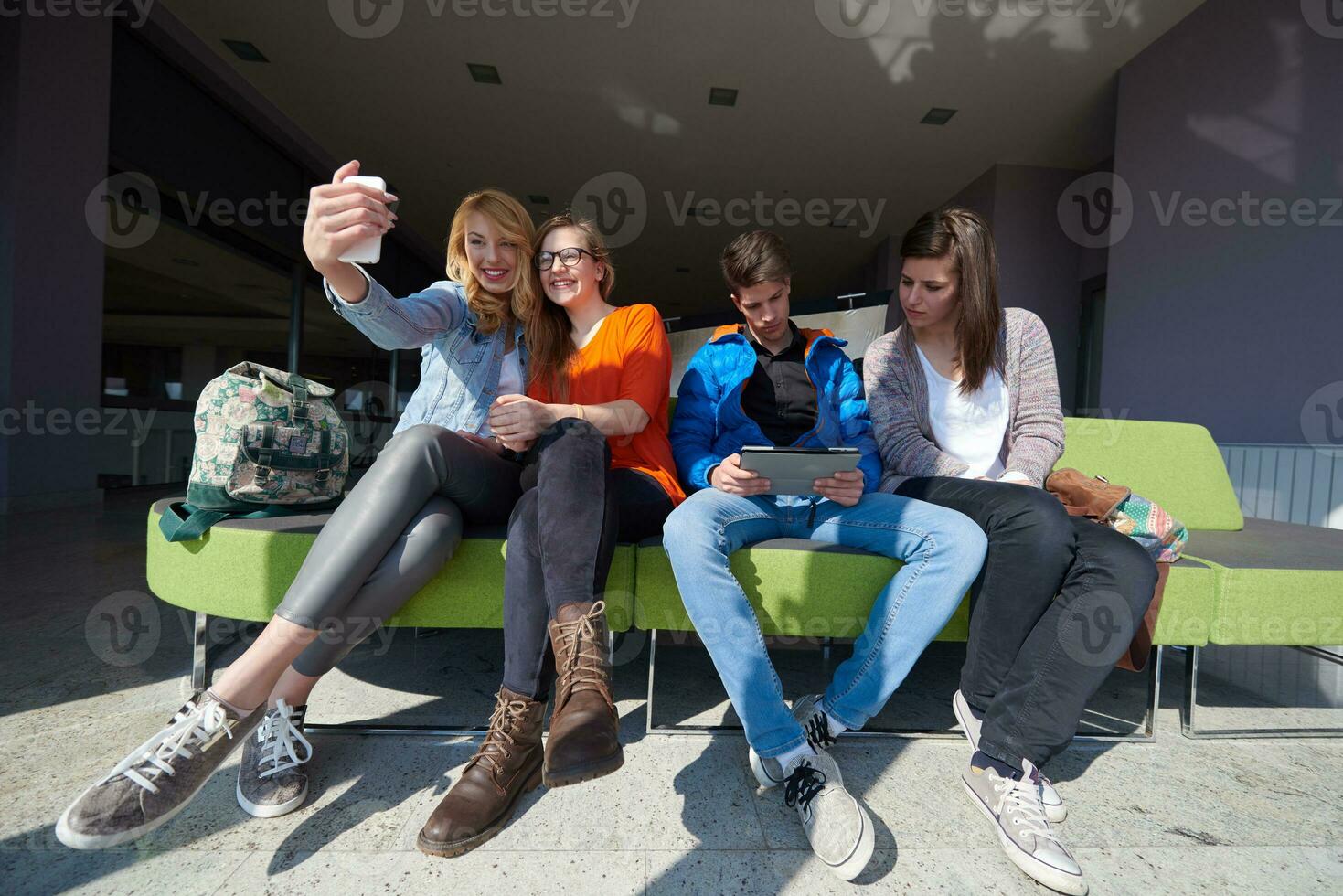 students group taking selfie photo