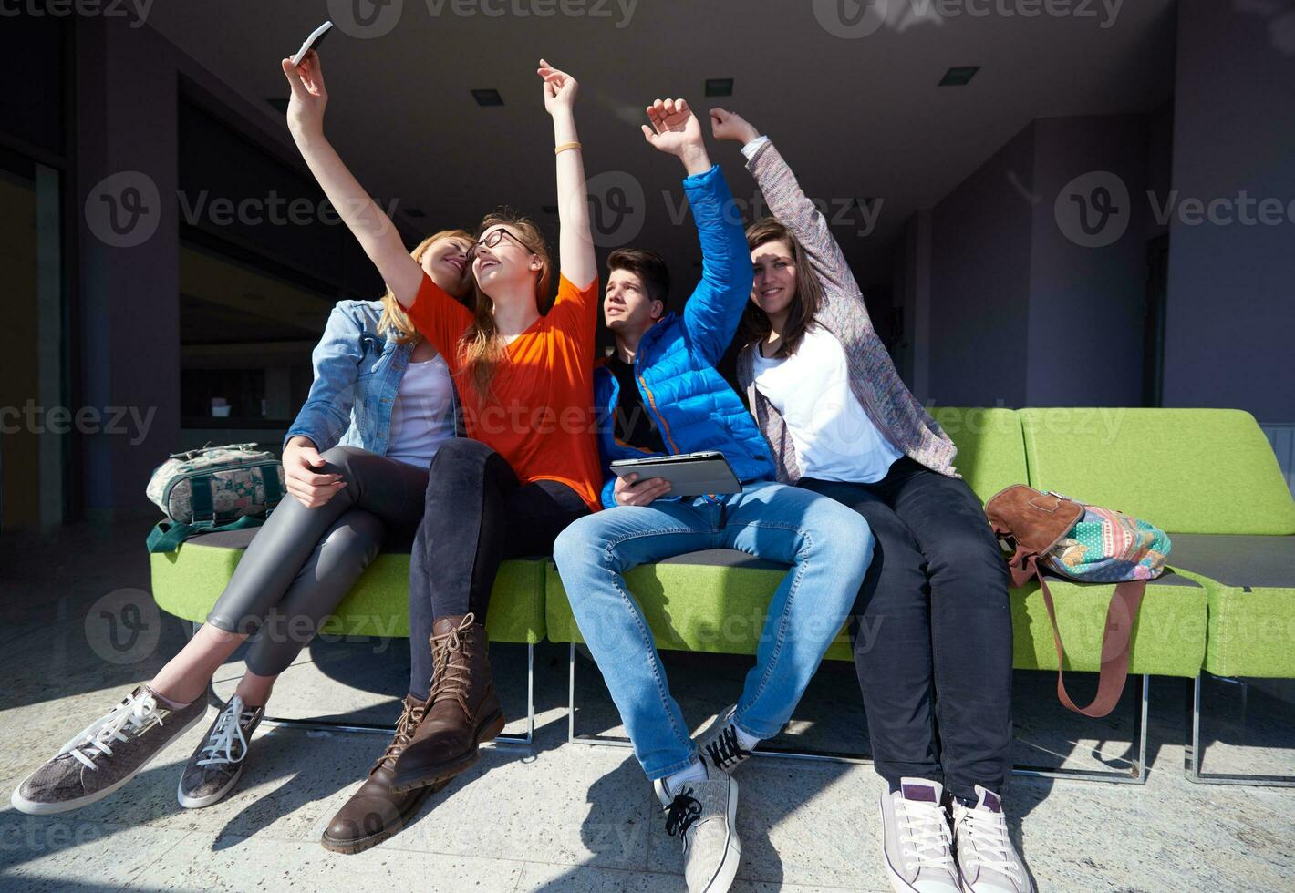 students group taking selfie photo