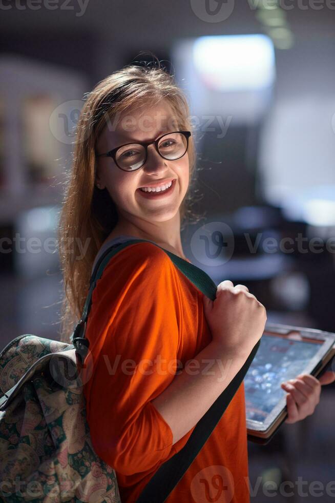 student girl with tablet computer photo