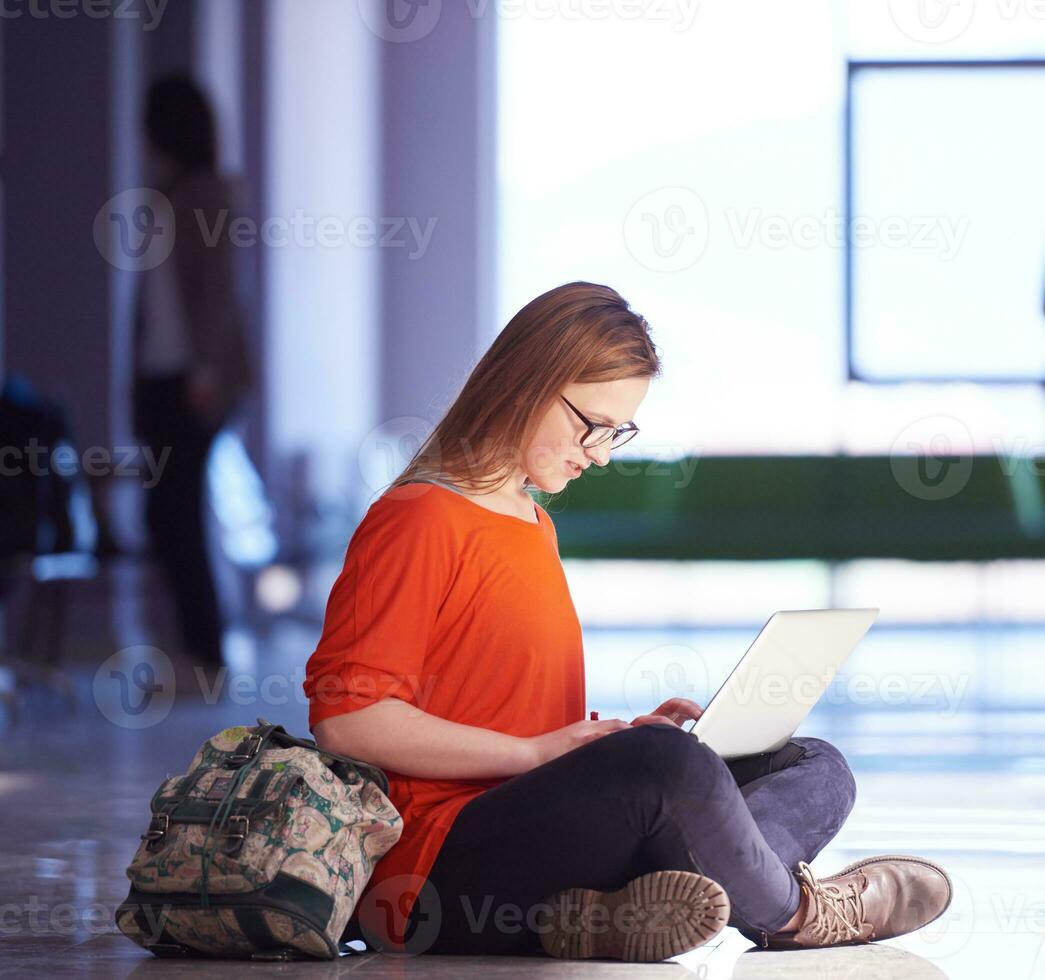student girl with laptop computer photo