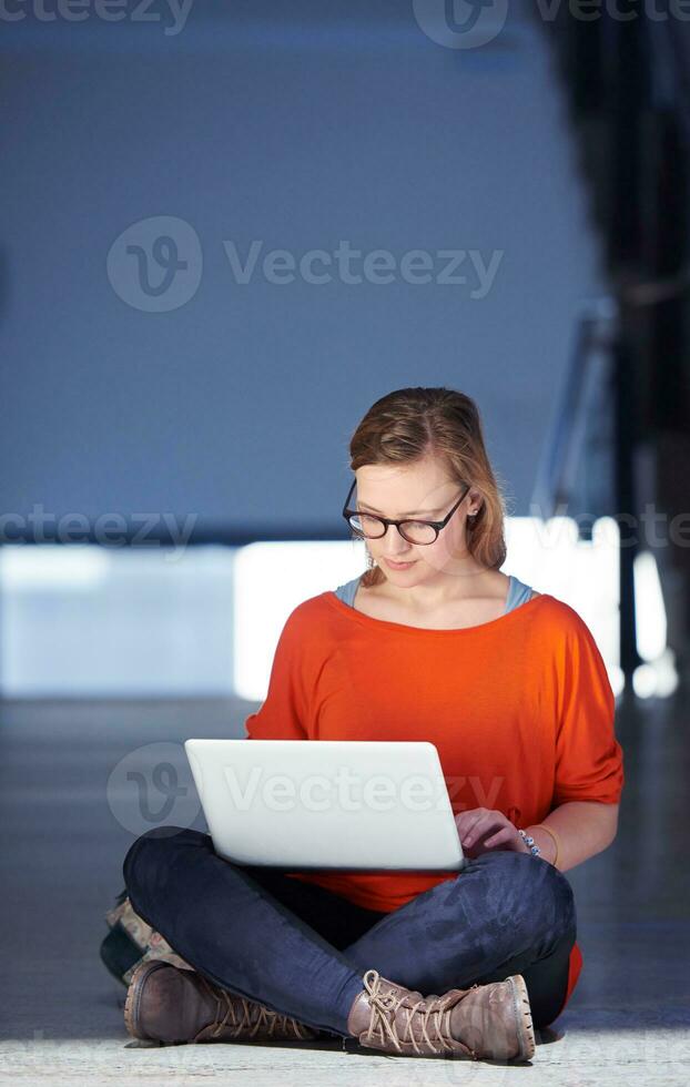 student girl with laptop computer photo