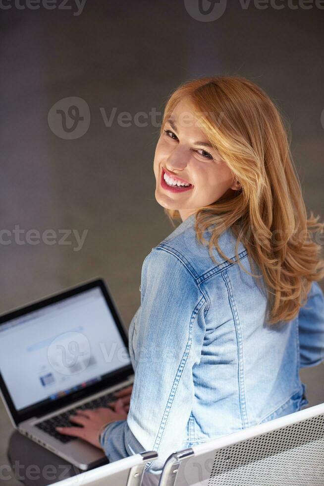student girl with laptop computer photo