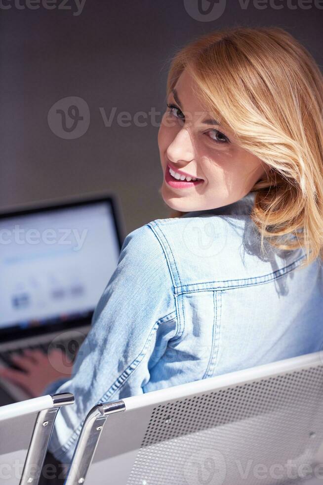 student girl with laptop computer photo