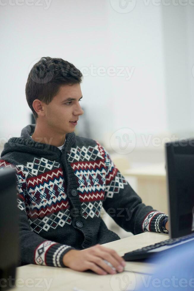 students group in computer lab classroom photo