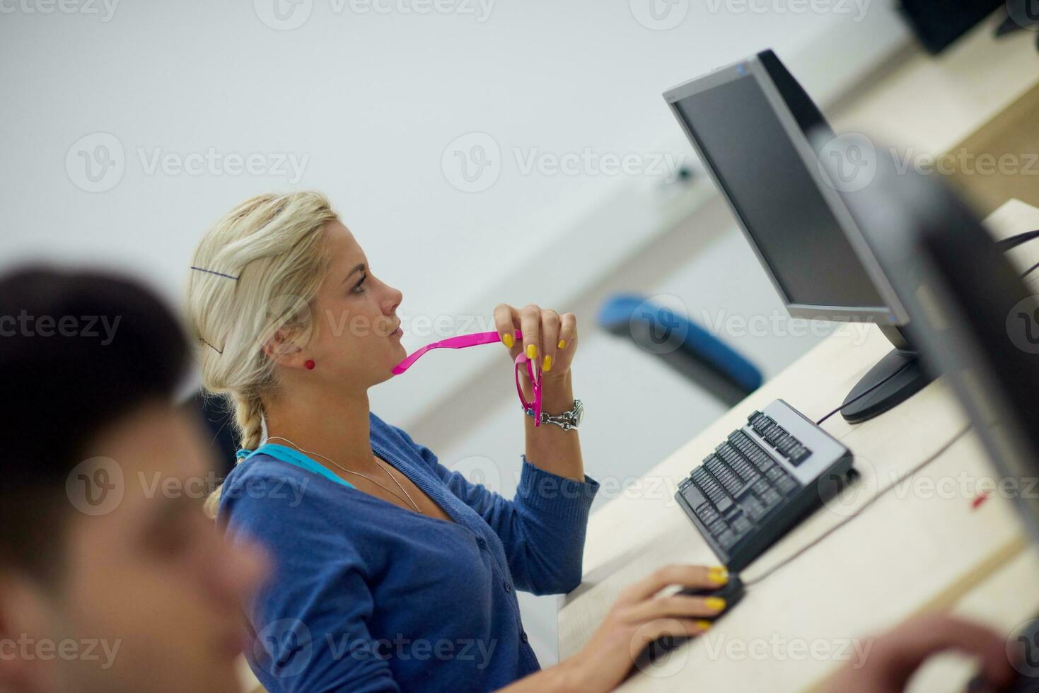 students group in computer lab classroom photo