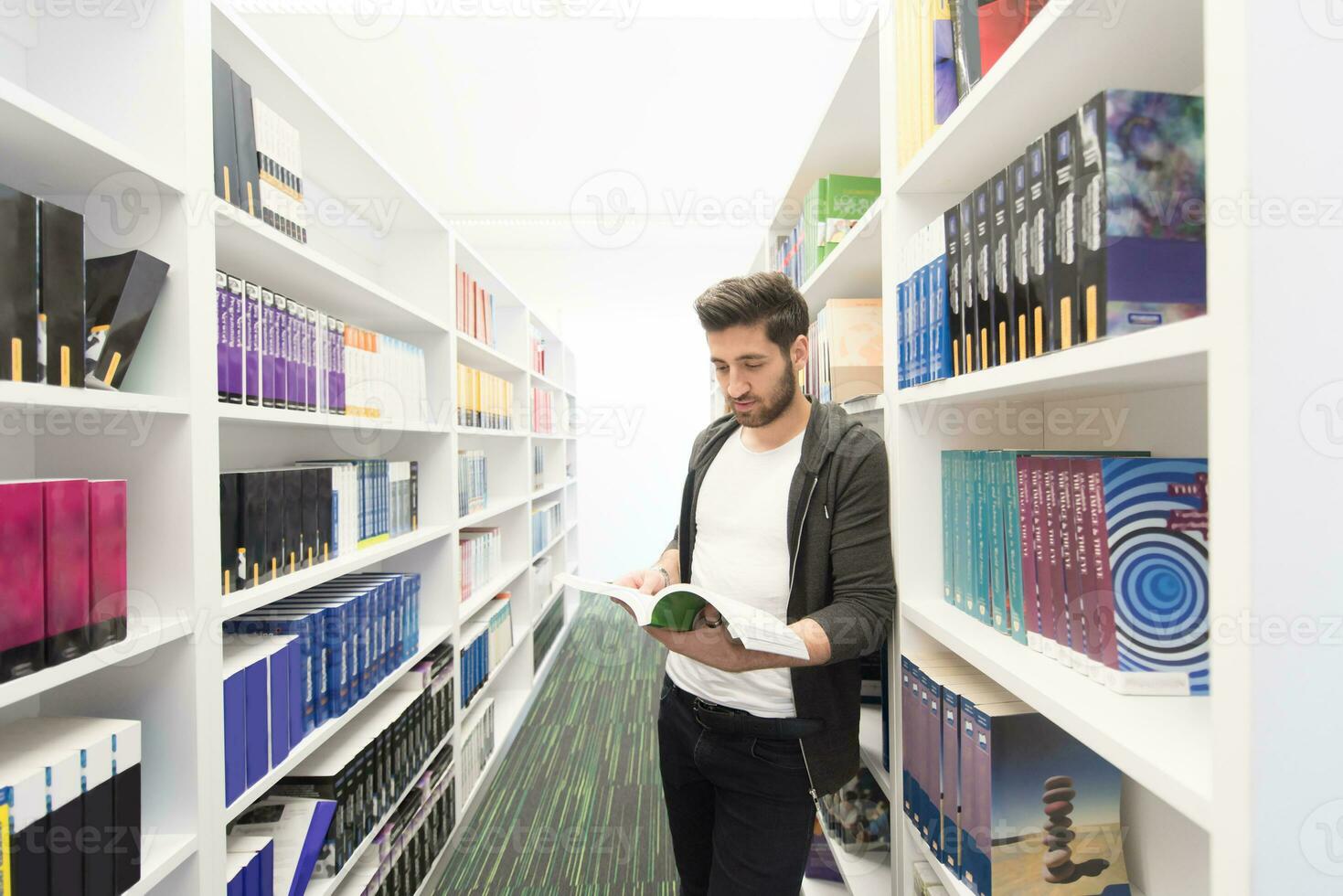 student study  in school library photo