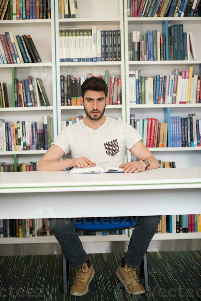 student study  in school library photo
