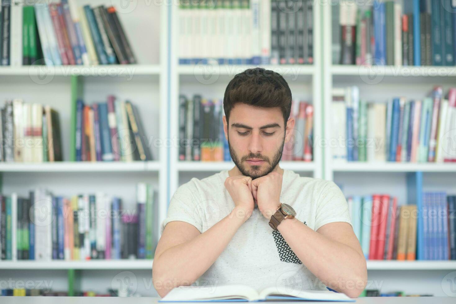 student study  in school library photo