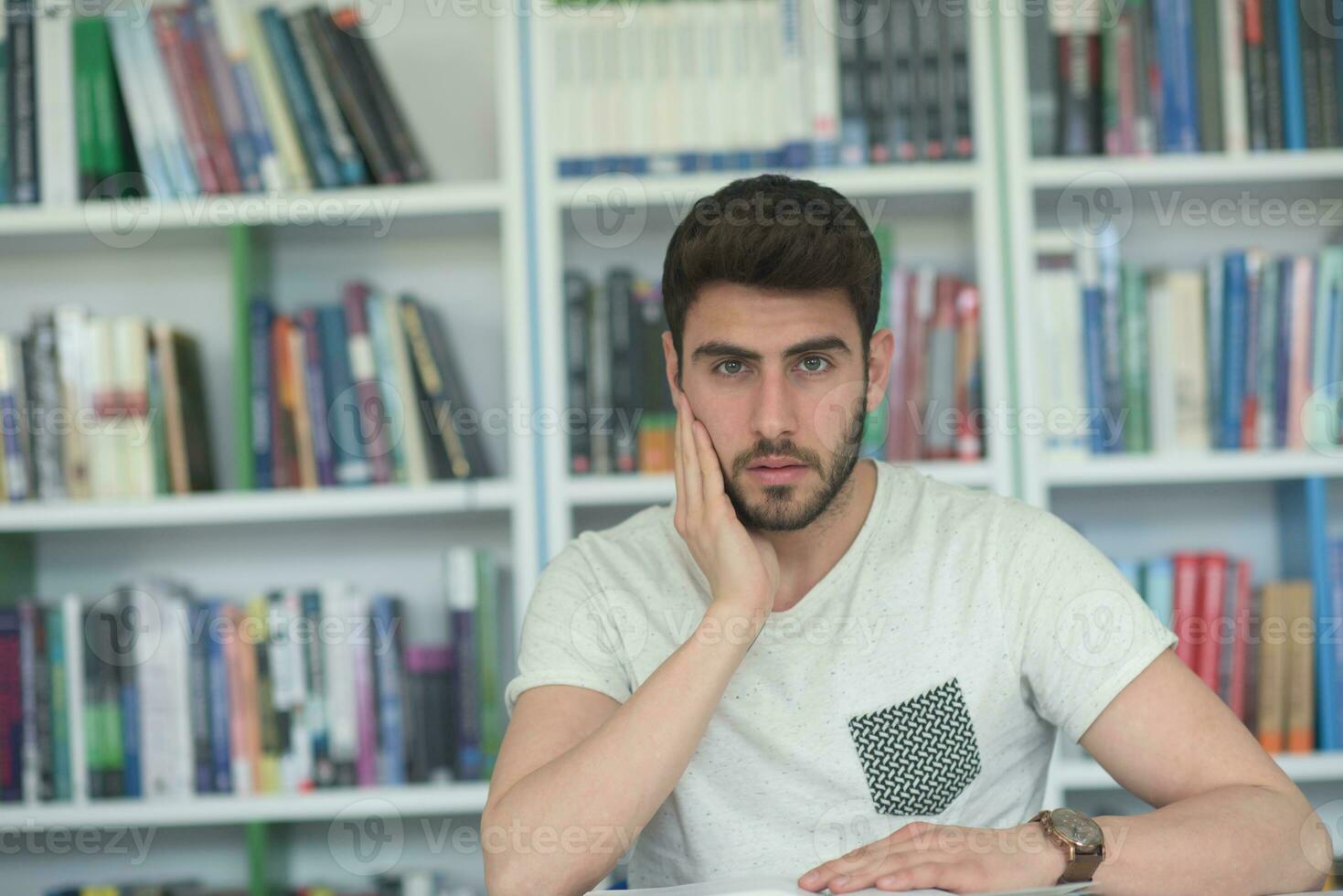 student study  in school library photo