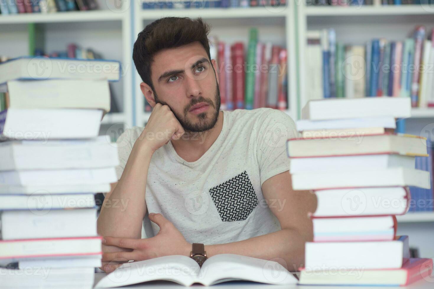 student study  in school library photo