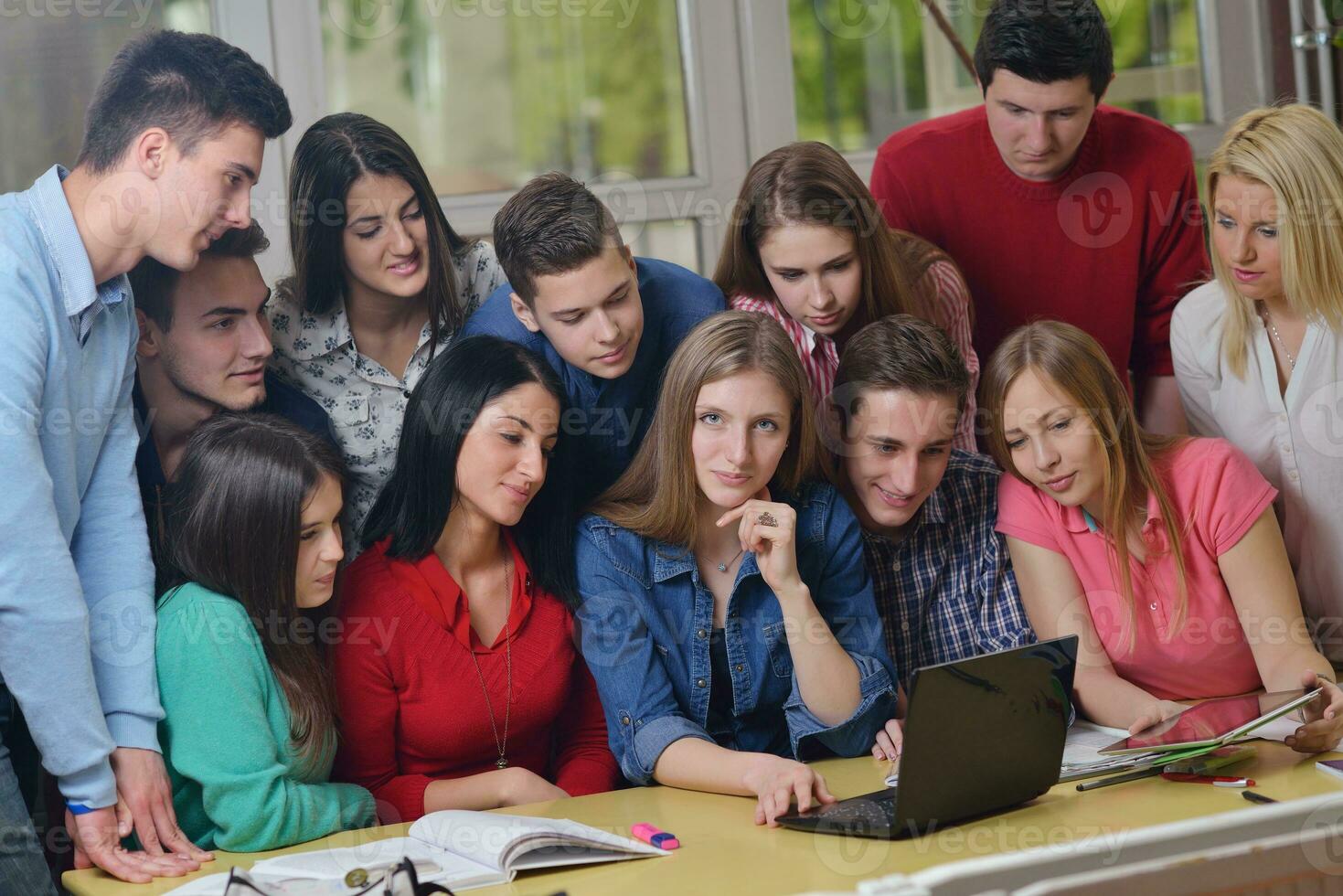 happy teens group in school photo