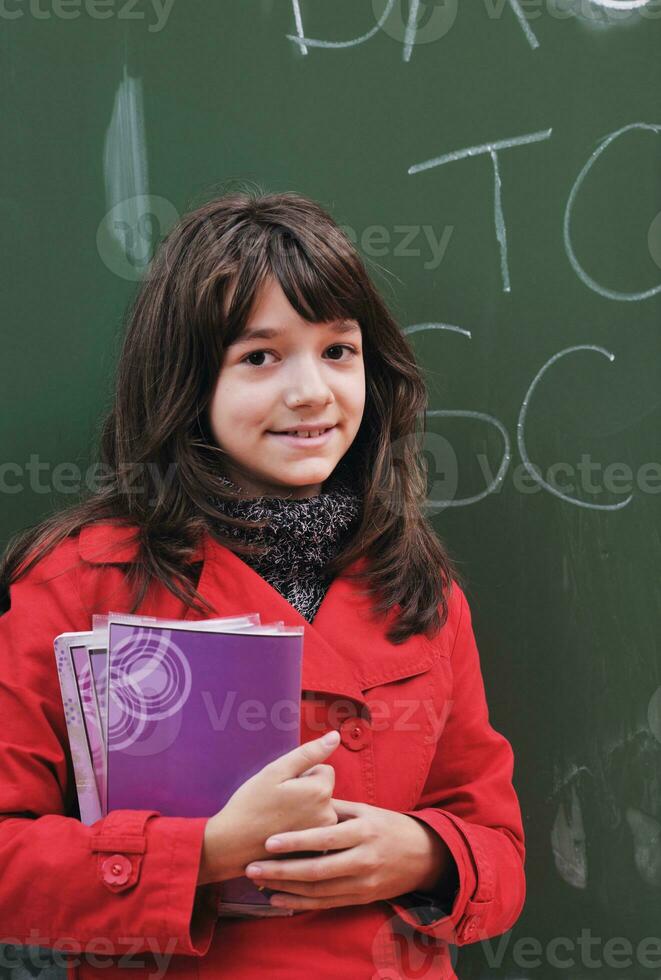 happy school girl on math classes photo