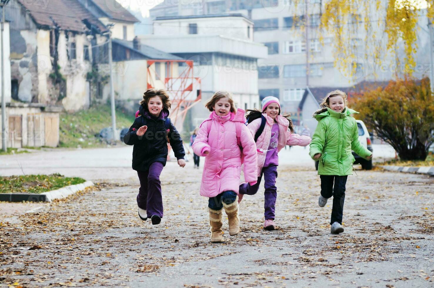 school girls running away photo
