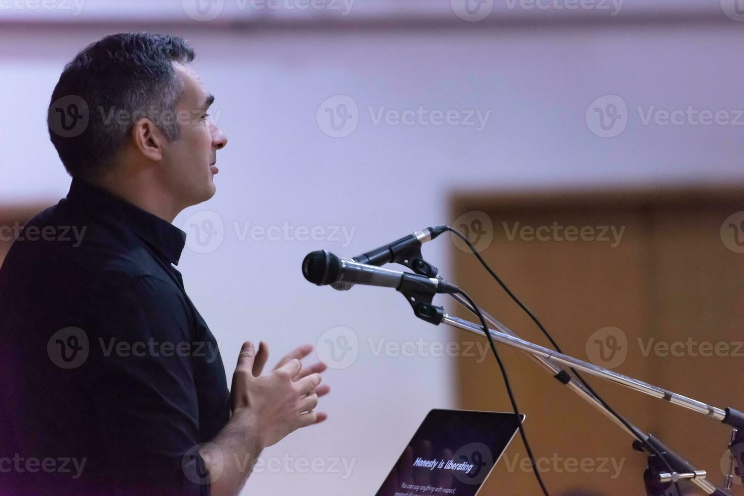 businessman giving presentations at conference room photo