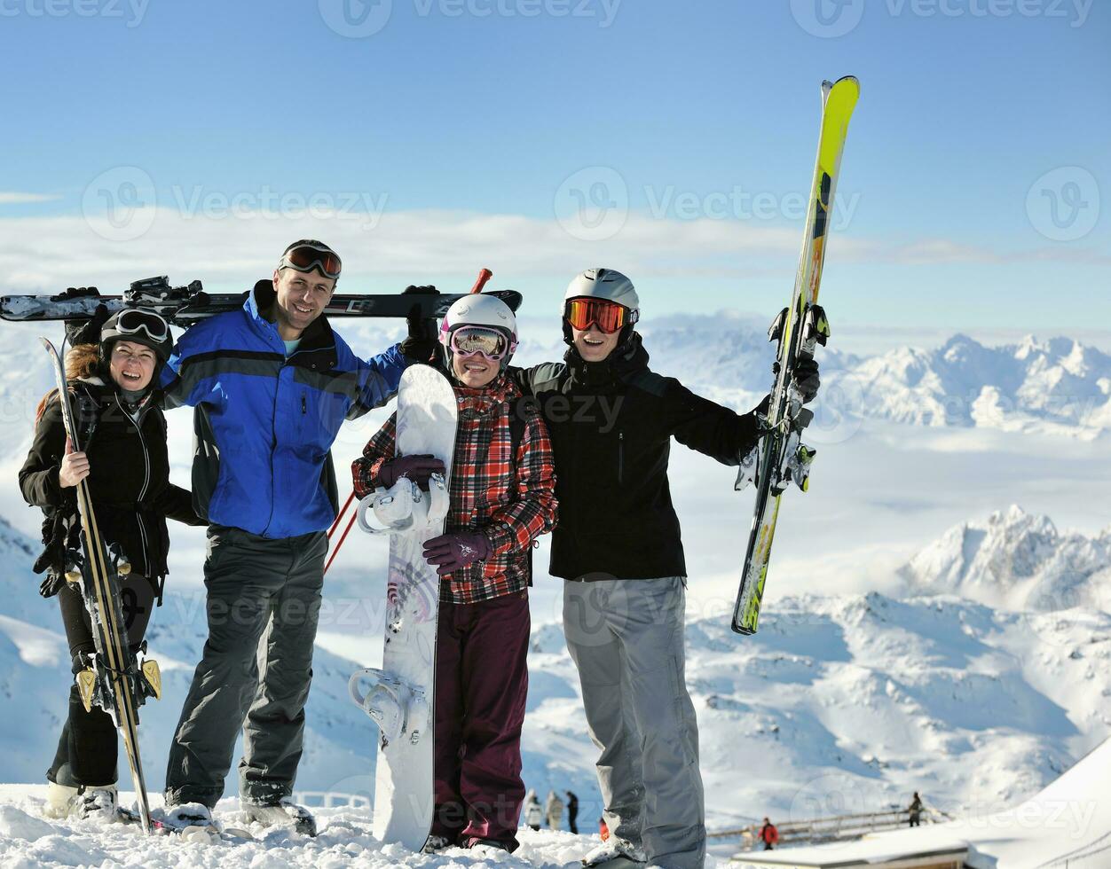 people group on snow at winter season photo