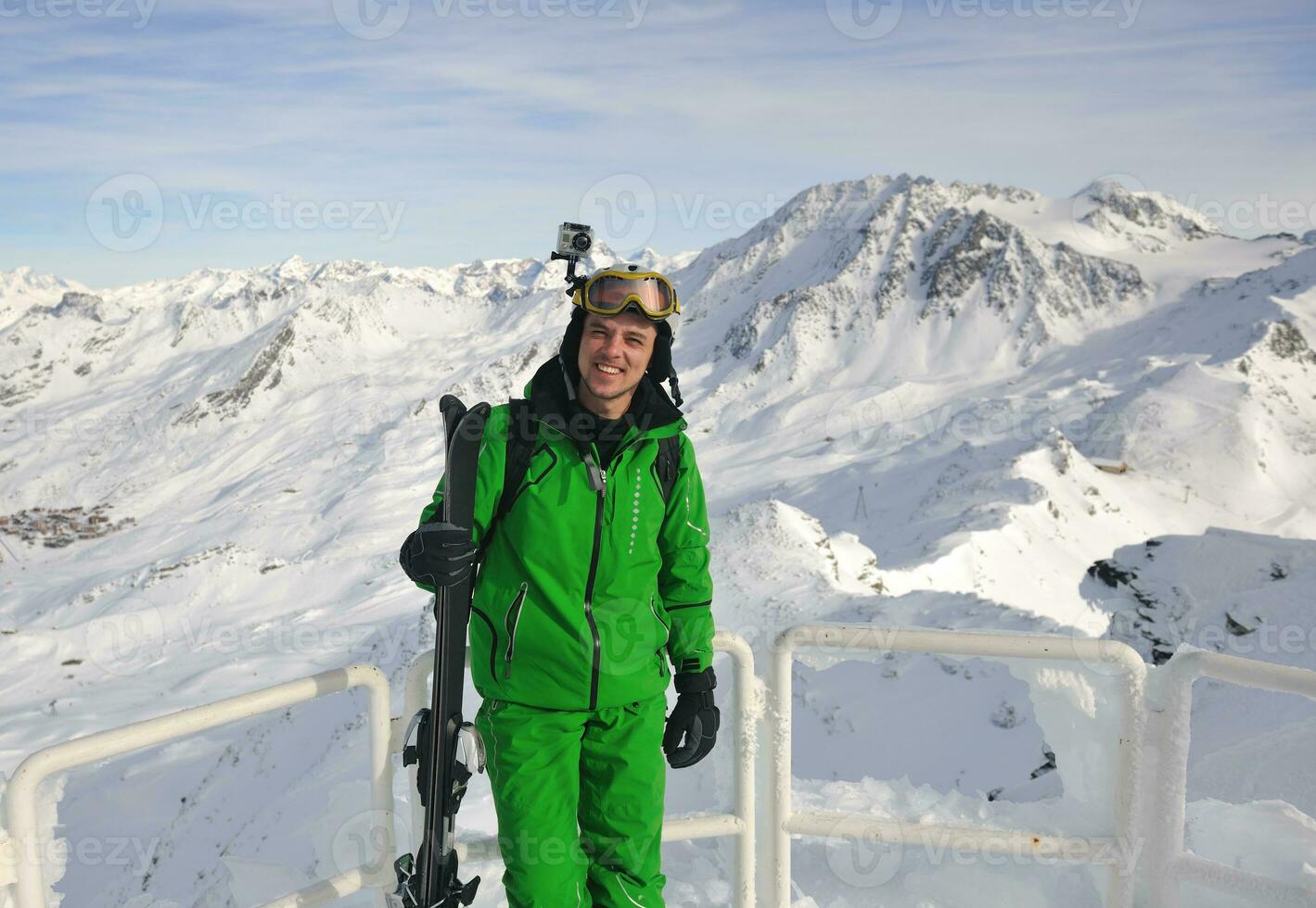 skiing on on now at winter season photo