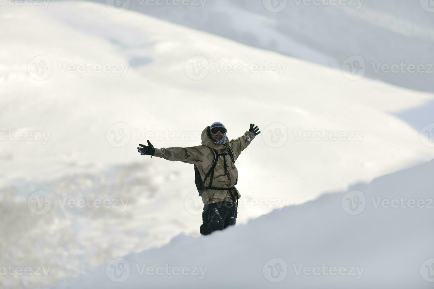 happy snowboarder portrait photo