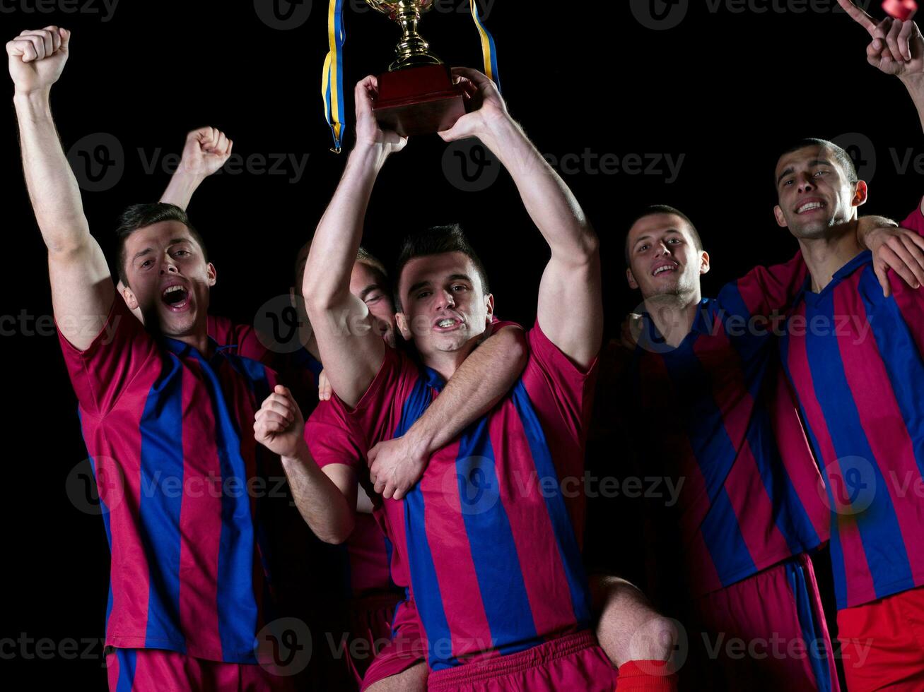 soccer players celebrating victory photo