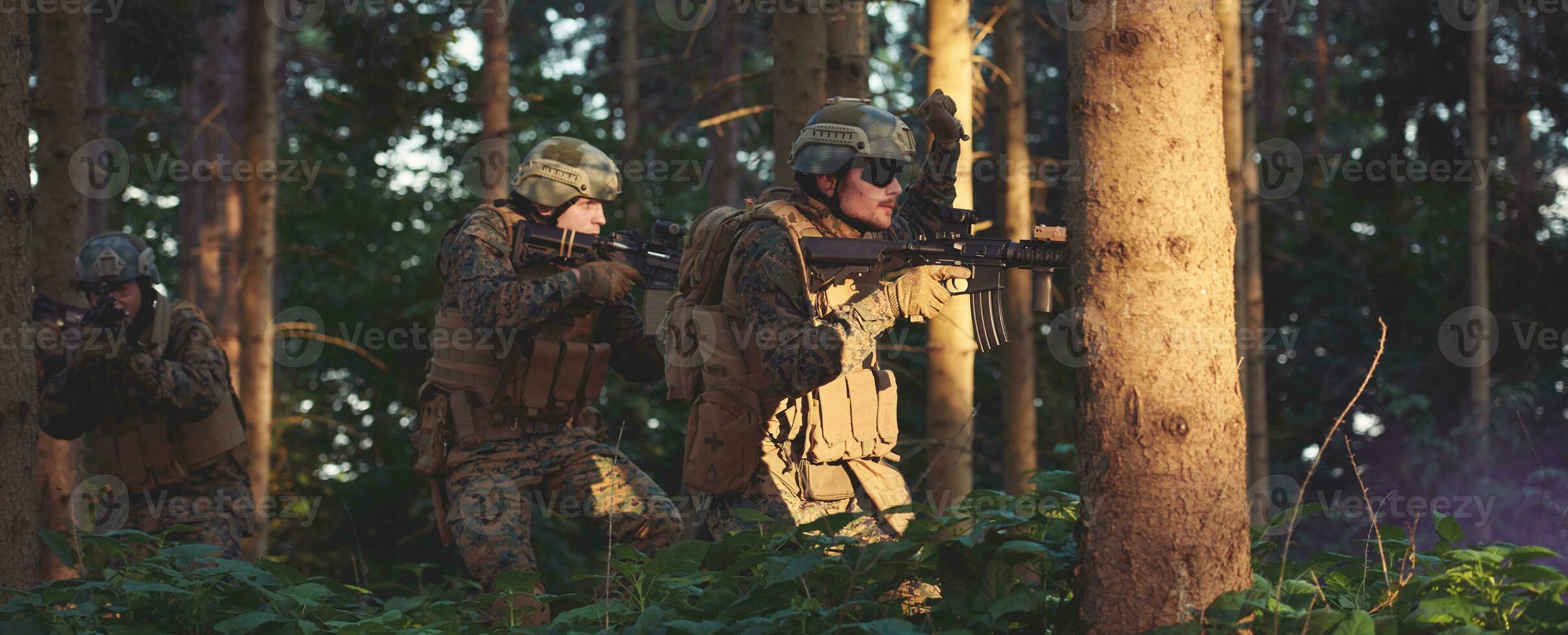 Modern warfare Soldiers  Squad  in battle photo