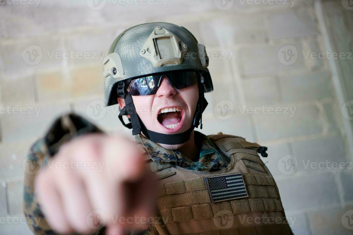 angry soldier pointing photo