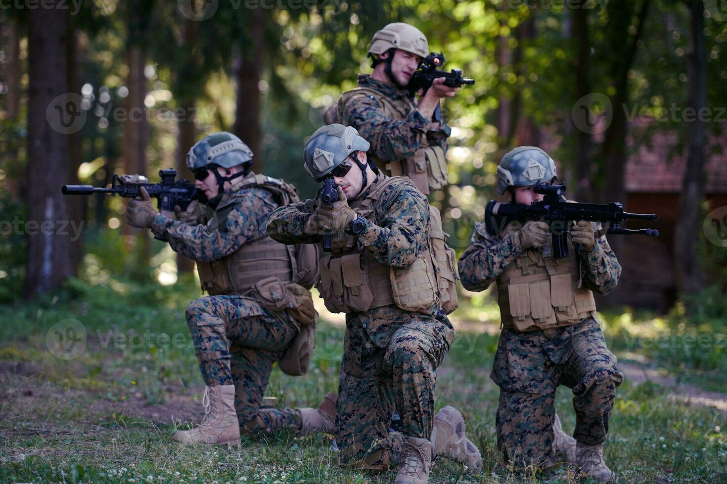 Soldier fighters standing together photo