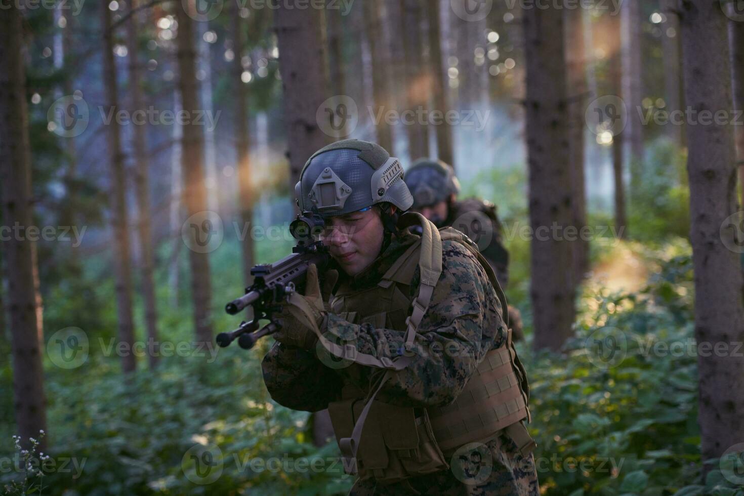 Modern warfare Soldiers  Squad  in battle photo