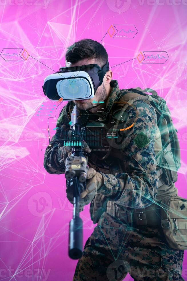soldier using  virtual reality headset photo