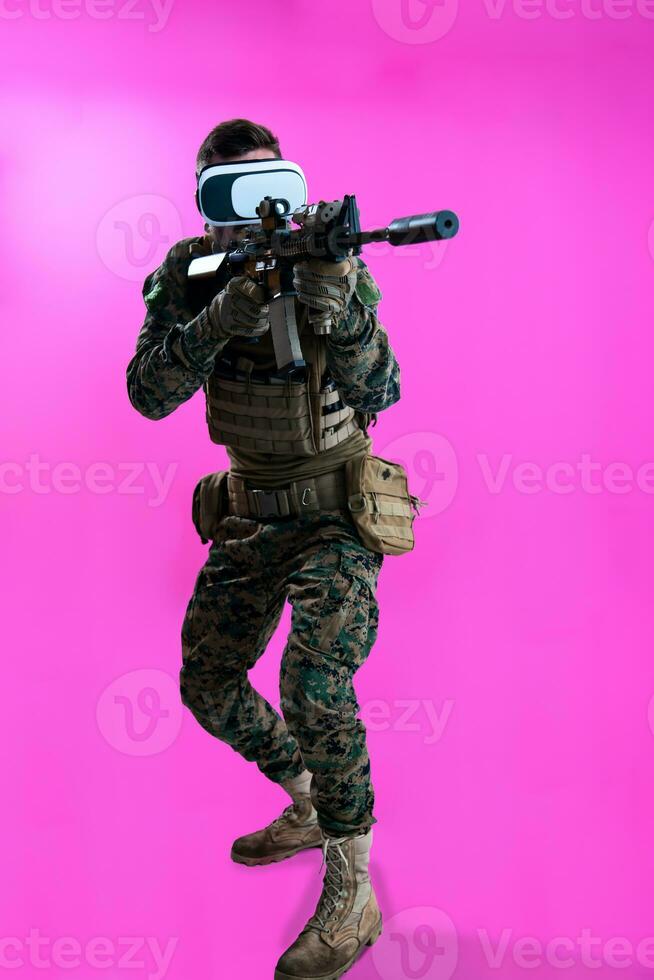 soldier in battle using virtual reality glasses photo