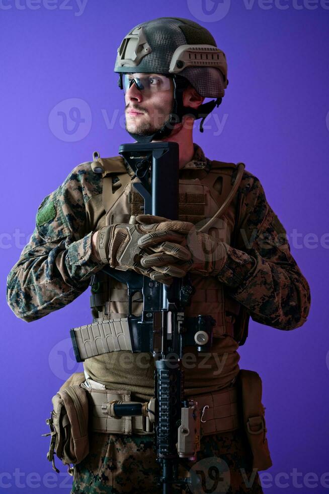modern warfare soldier purple backgorund photo