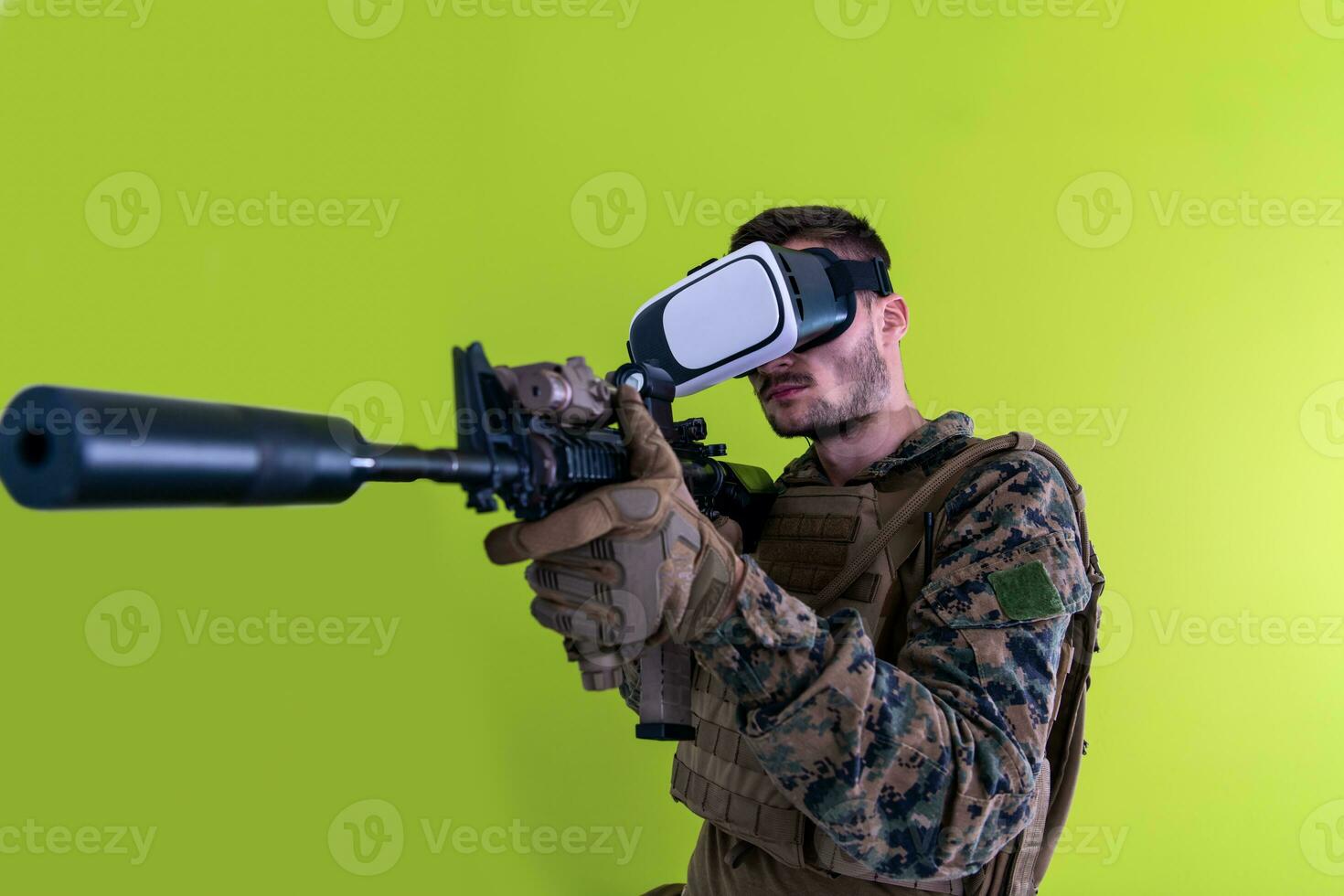 soldier virtual reality green background photo