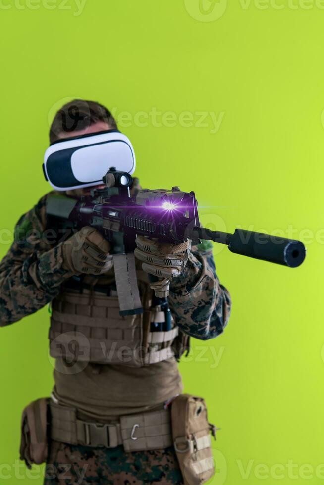 soldado realidad virtual fondo verde foto